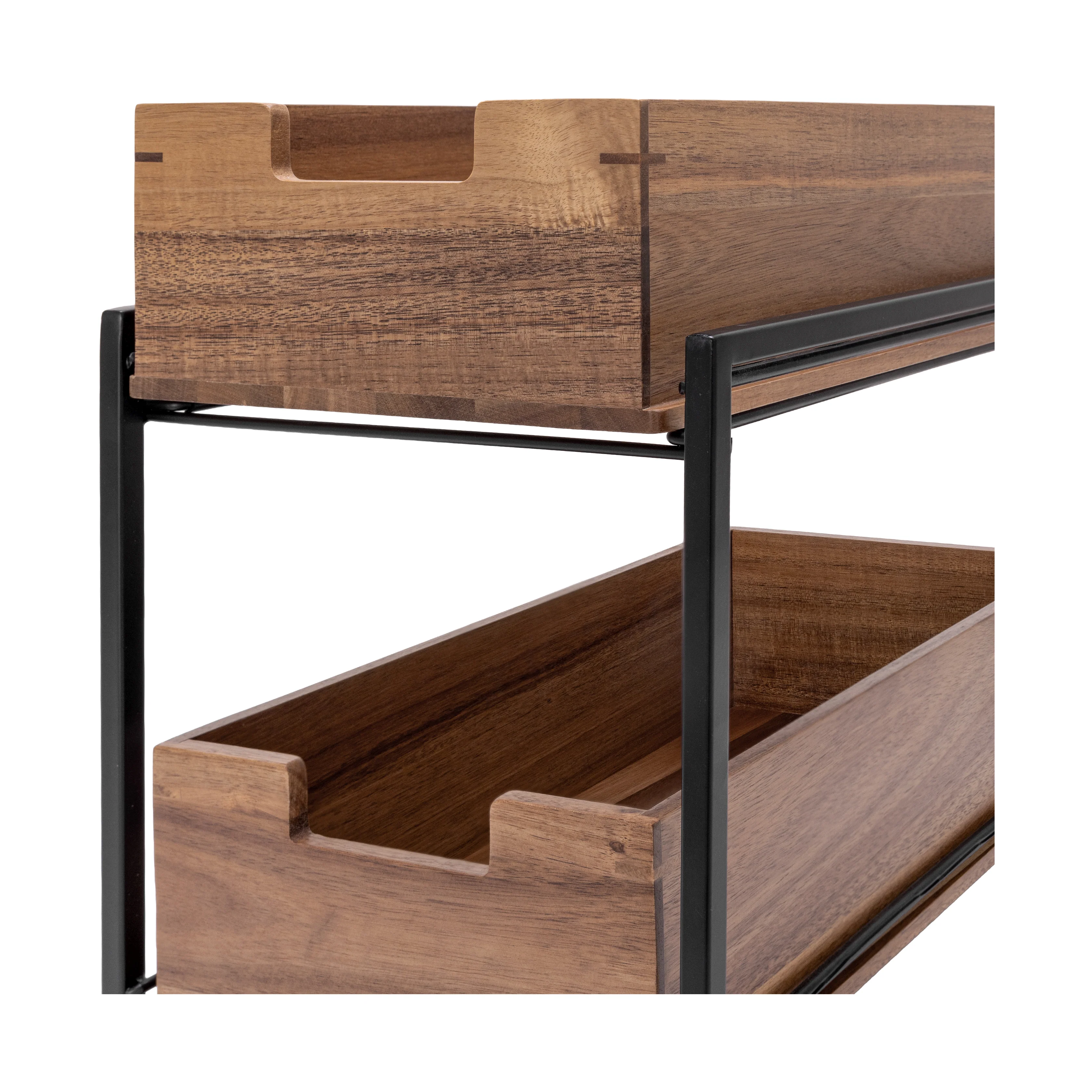 2-Tier Acacia Sliding Baskets - Image 5