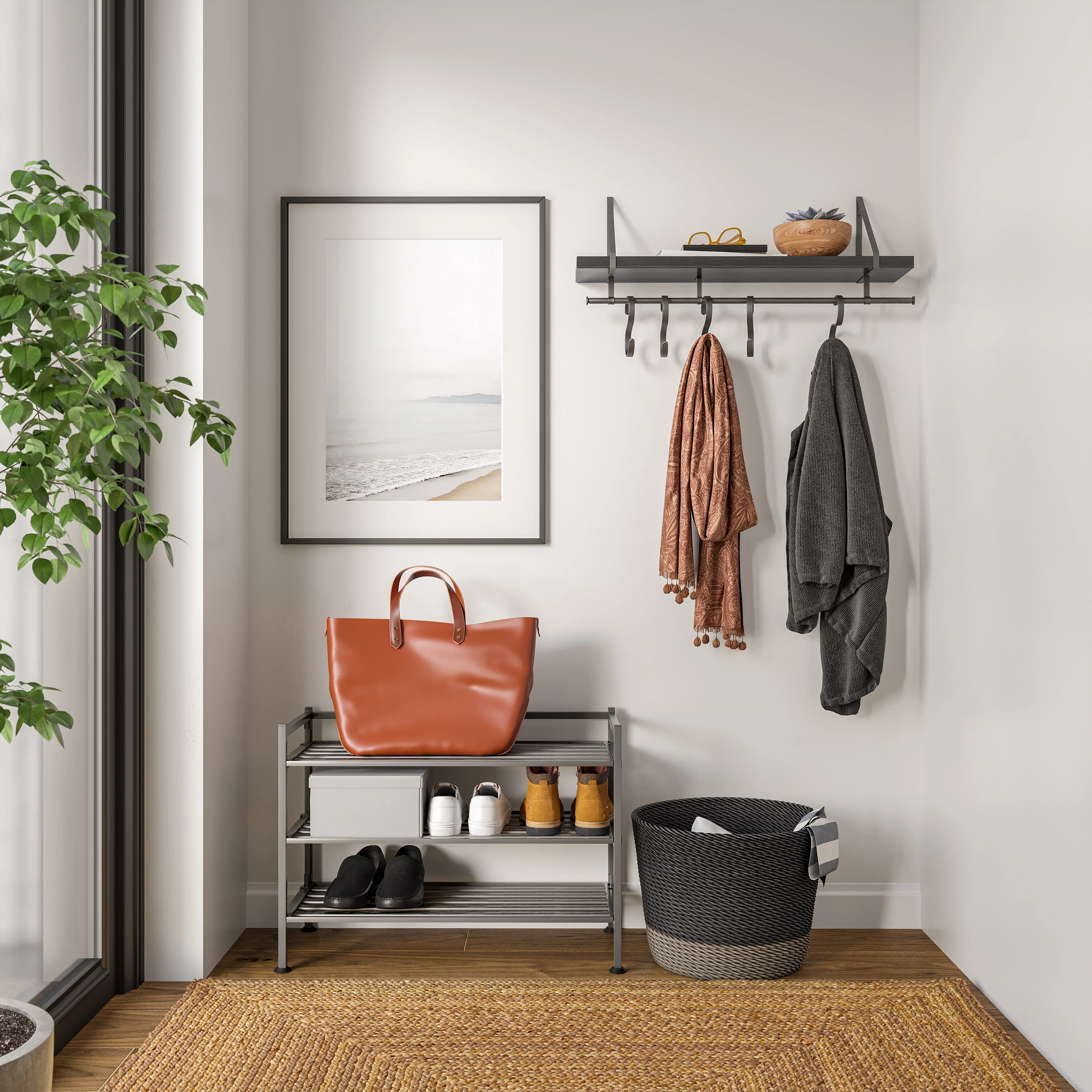 3-Tier Resin Slatted Shoe Rack, Ash Gray - Image 7