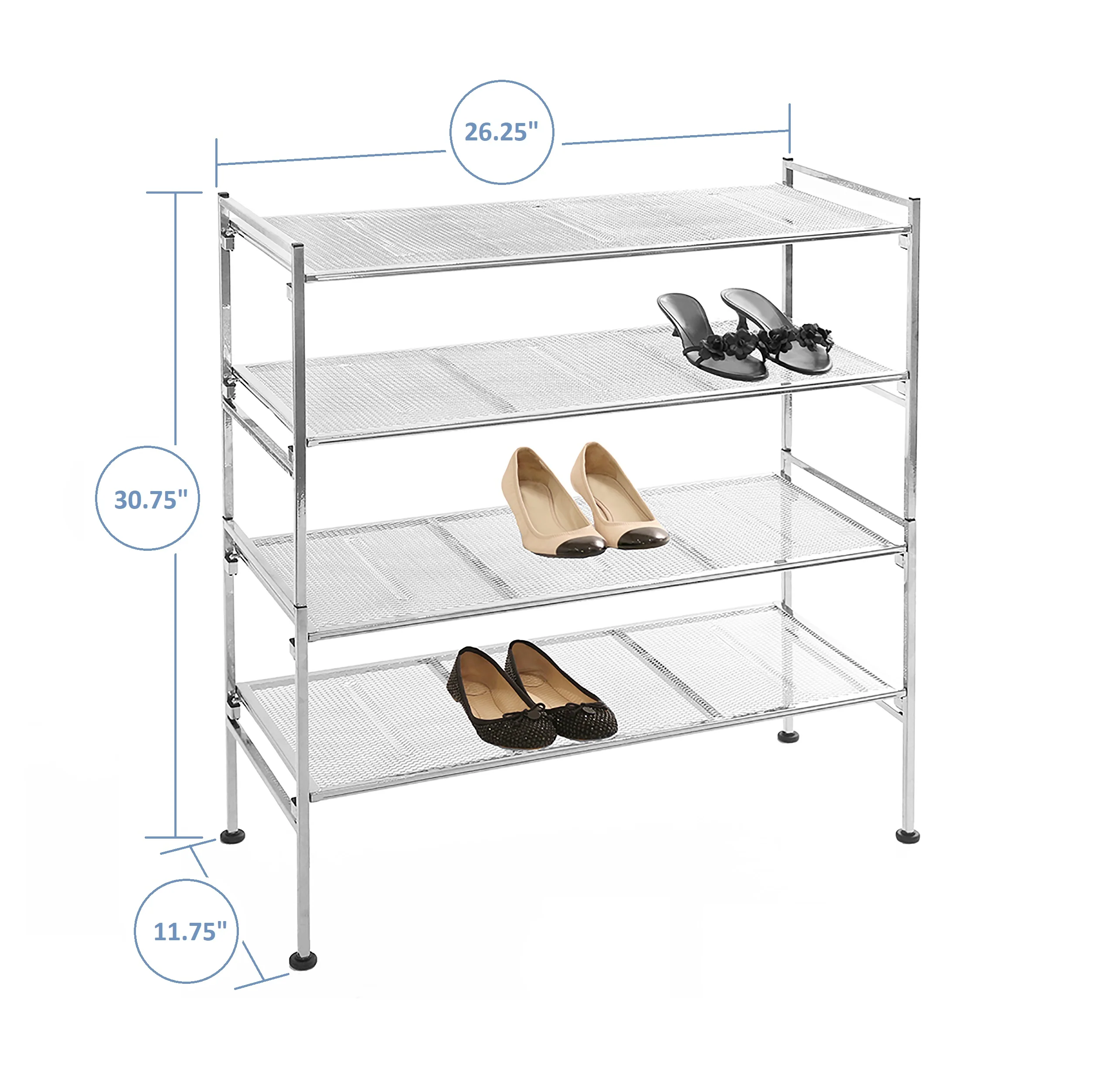 4-Tier Metal Mesh Shoe Rack, Silver - Image 6
