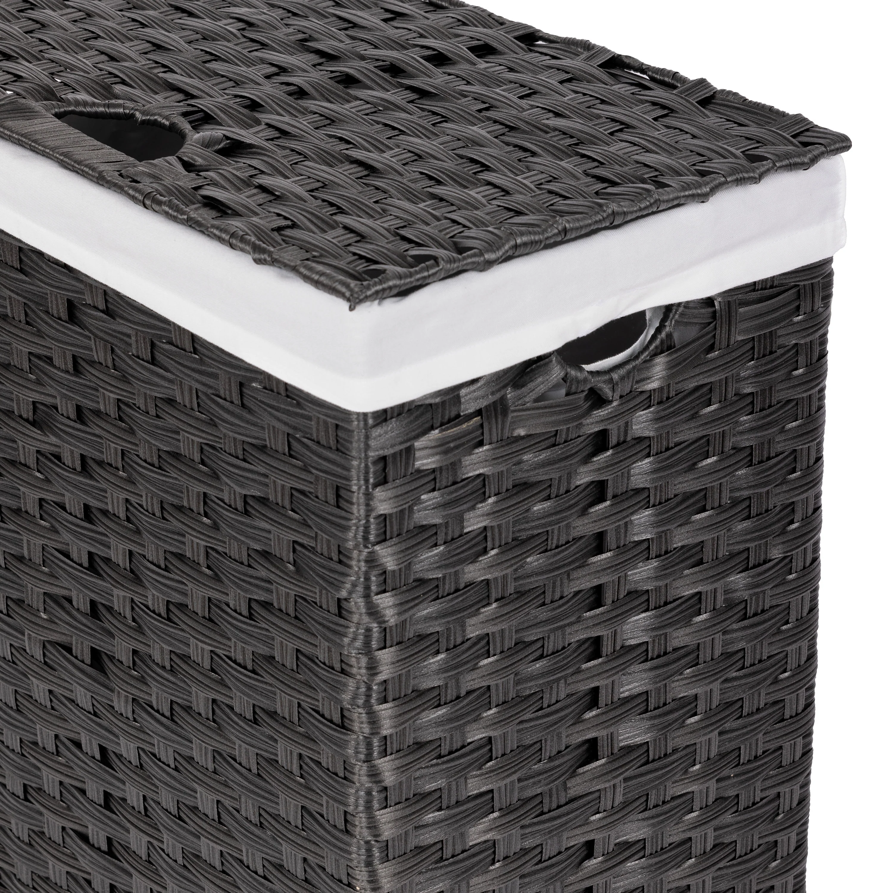 Handwoven Lidded Laundry Hamper, Black - Image 5