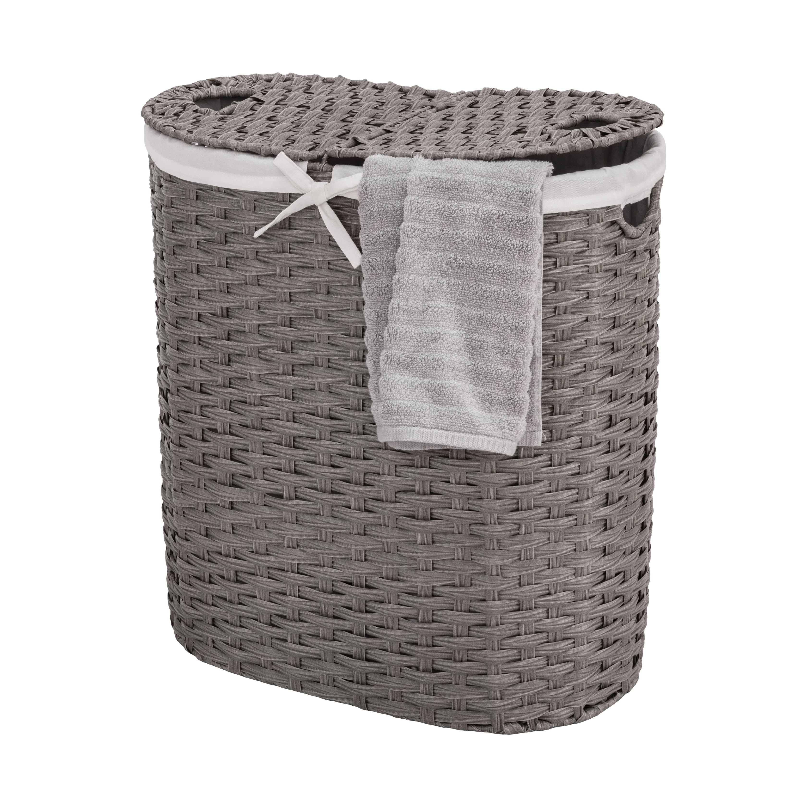 Handwoven Lidded Oval Double Laundry Hamper - Image 11