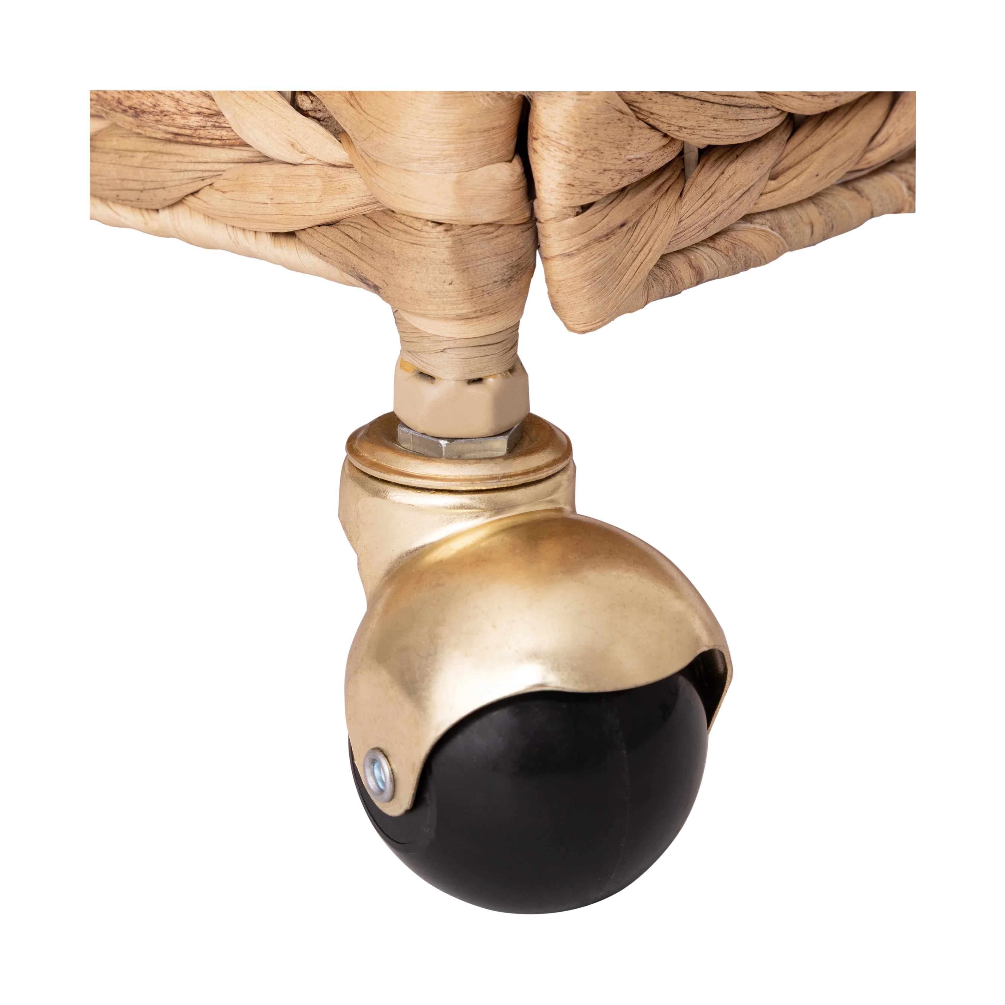 Natural Water Hyacinth Handwoven Lidded Double Laundry Hamper with Gold Sphere Casters - Image 10