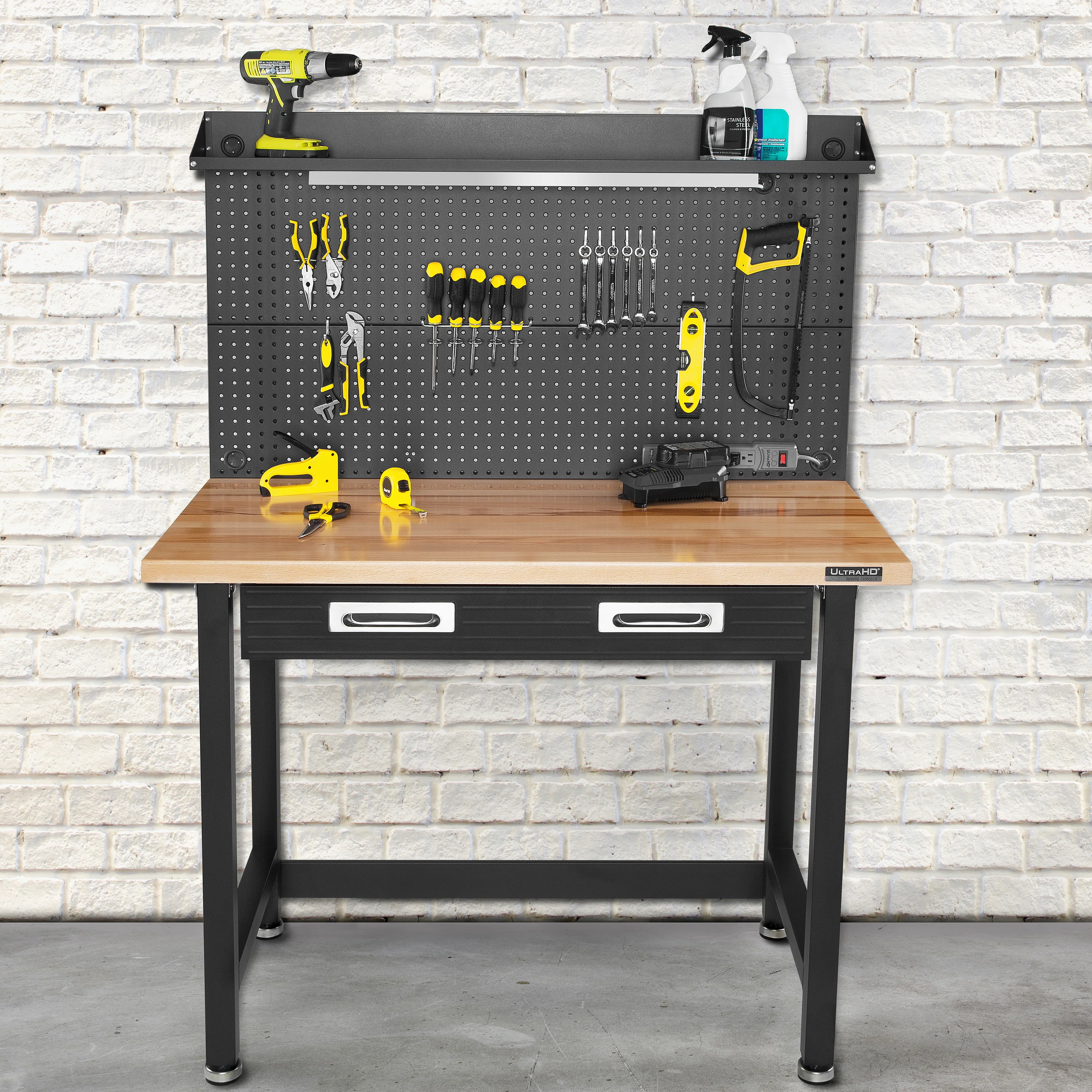 UltraHD® Lighted Workcenter w/ Wood Top and Pegboard, Graphite - Image 13
